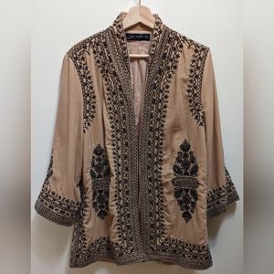 Zara embroidered velvet 3/4 length sleeve blazer